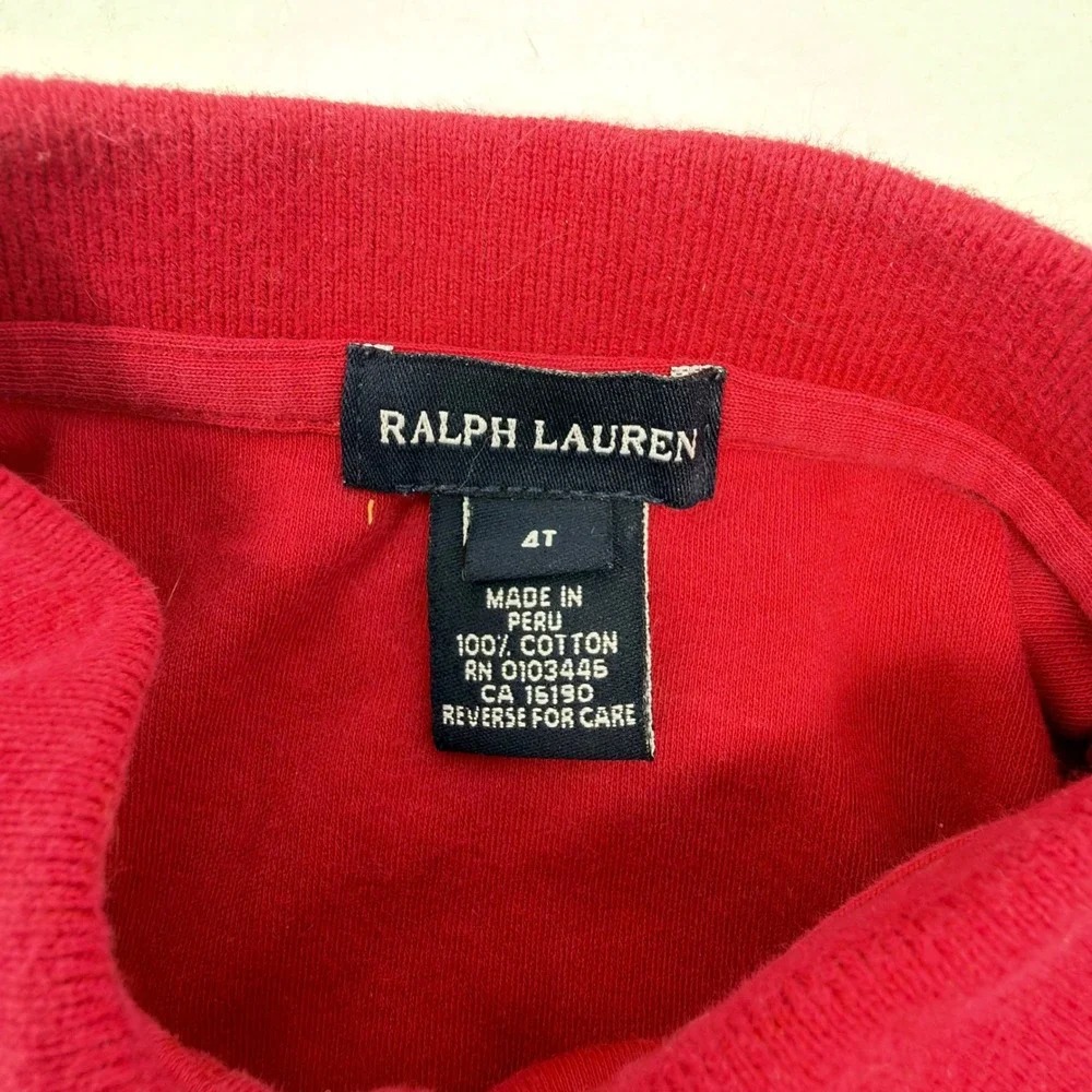 Ralph Lauren Girls 4T Red Cotton Mesh Polo Dress White Trim Short Sleeve Logo